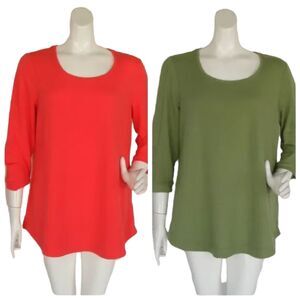 H BY HALSTON Tunics/Tees, M, Lot of 2, Long sleeve, Coral/Olive